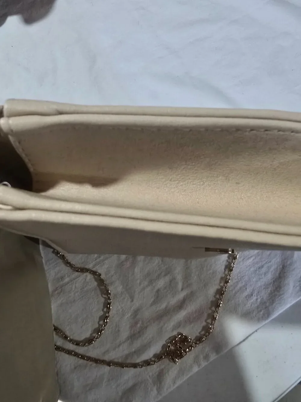 Faux Snakeskin & Beige Clutch Crossbody Evening Bag with Gold Chain Strap